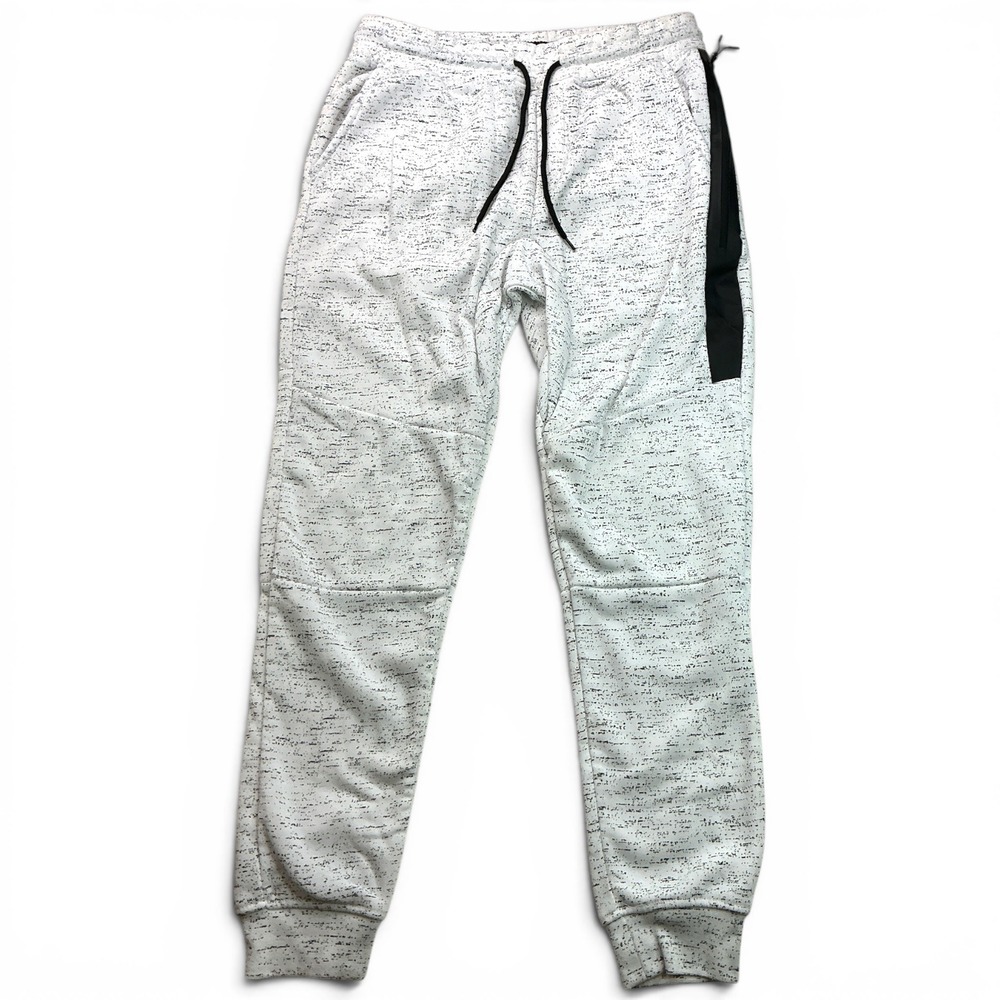 BKC White Marled Jogger Pants Mens Size Medium Tech‎ Fleece Zip Pocket RN136523